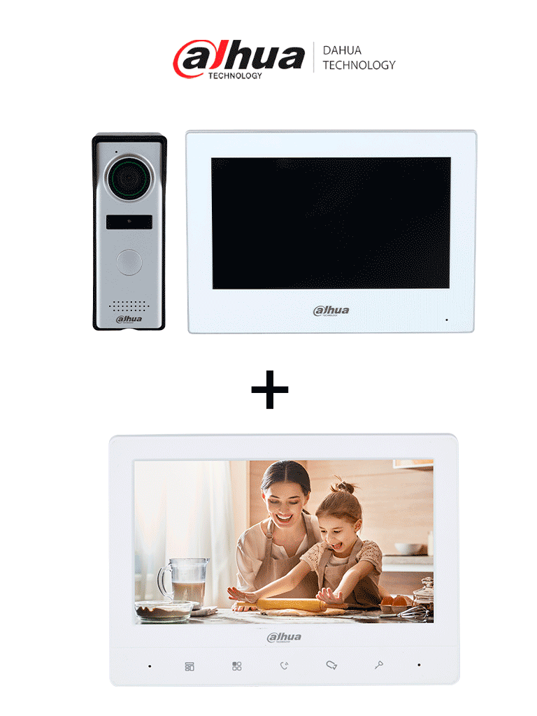[DHI-KTH01+DHI-VTH1020J] DAHUA DHI-KTH01+DHI-VTH1020J - Kit de Videopotero Hibrido + Frente de Calle Analogico con Camara de 1.3 MP + DAHUA VTH1020J- Monitor analógico de 7 pulgadas compatible con KTA01 / KTA02 / #VDP