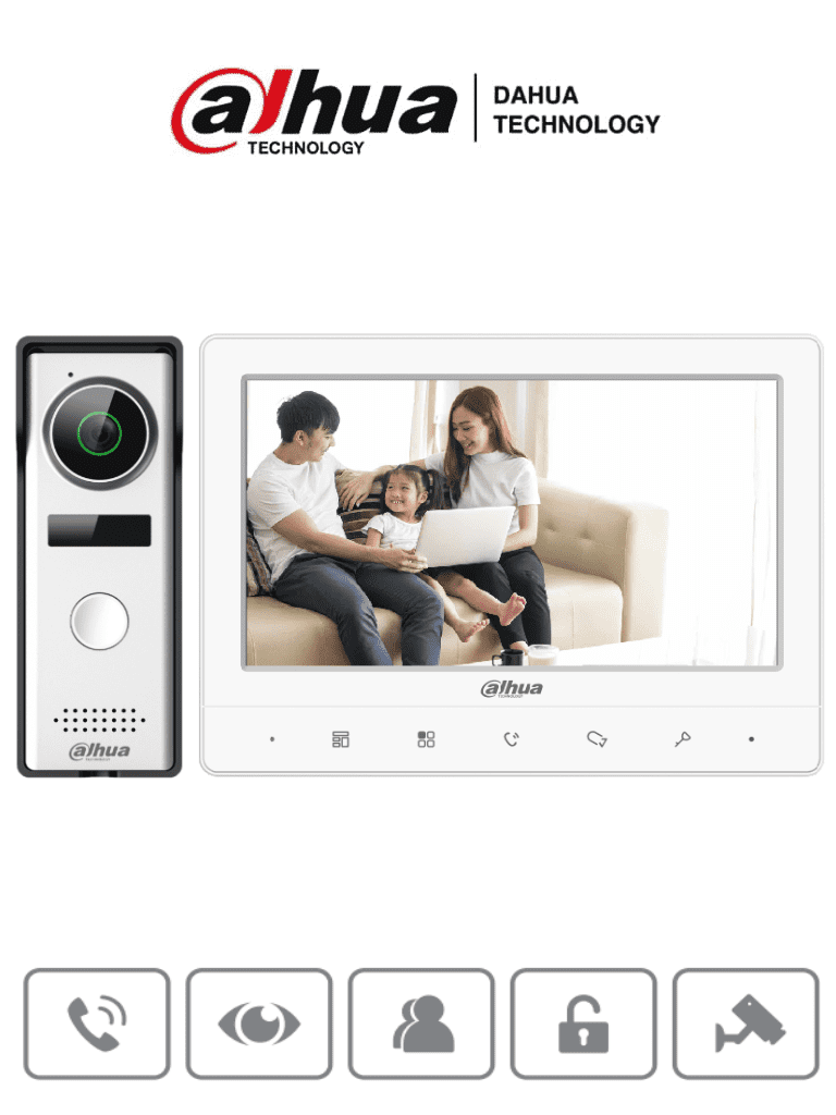 DAHUA KTA02 - Kit de Videoportero analógico con monitor táctil de 7" y frente de calle con cámara de 1.3MP con DWDR y protección IP66. Controla hasta 2 frentes de calle y 3 monitores, con apertura de puerta #KitDahua #BuenFinDahua20