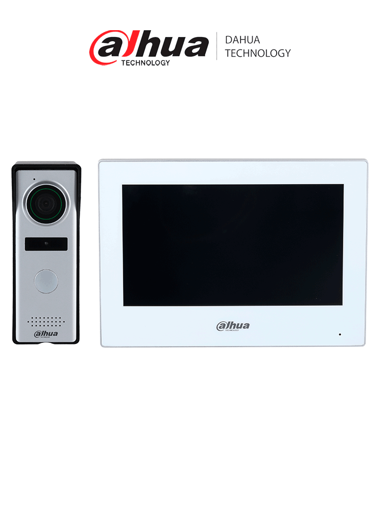 DAHUA DHI-KTH01 - Kit de Videopotero Hibrido/ Frente de Calle Analogico con Camara de 1.3 MP/ Monitor Touch de 7 Pulgadas WiFi/ 4 Hilos al Frente de Calle/ 6&1 E&S de Alarma/ Soporta Camaras IP/ Compattible App DMSS/ Apertura remota puerta / #VDP #MCI2