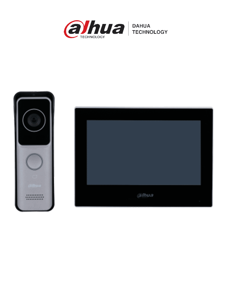 DAHUA KTW02 - Kit de Videoportero IP Wifi/ Monitor de 7 Pulgadas Wifi/ 6&1 E&S de Alarma/ Soporta PoE/ Frente de Calle con Camara de 2 Megapixeles/ Ranura MicroSD/ Apertura de Puerta/ Soporta Hasta 3000 Tarjetas/ IP65/ #VDP