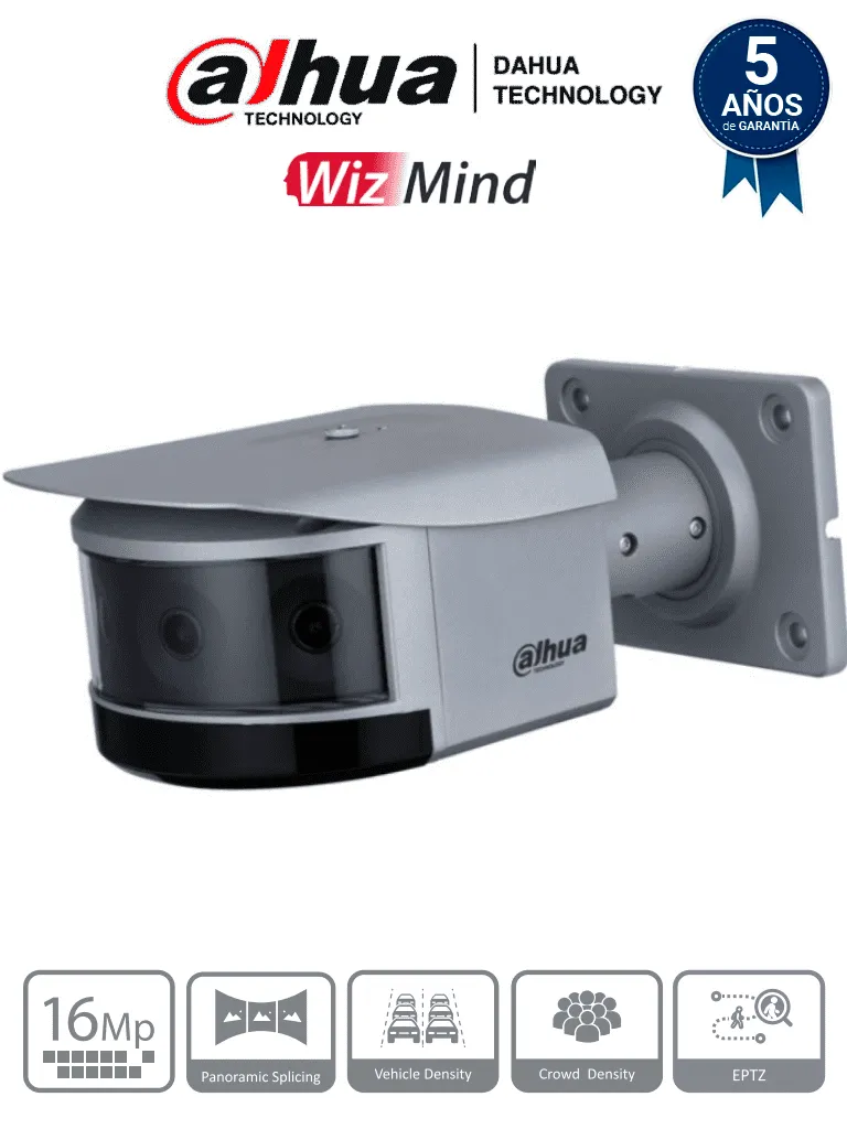 [DH-IPC-PFW81642-A180] DAHUA IPC-PFW81642-A180 - Cámara IP Panorámica de 16 MP ofreciendo multivisión y 4 lentes de 4 MP cada uno. Ofrece análisis avanzado de densidad de vehículos y multitudes, ranura MicroSD, E/S de alarmas y audio, y clasificación IP67/IK10. #Pano180 #MV