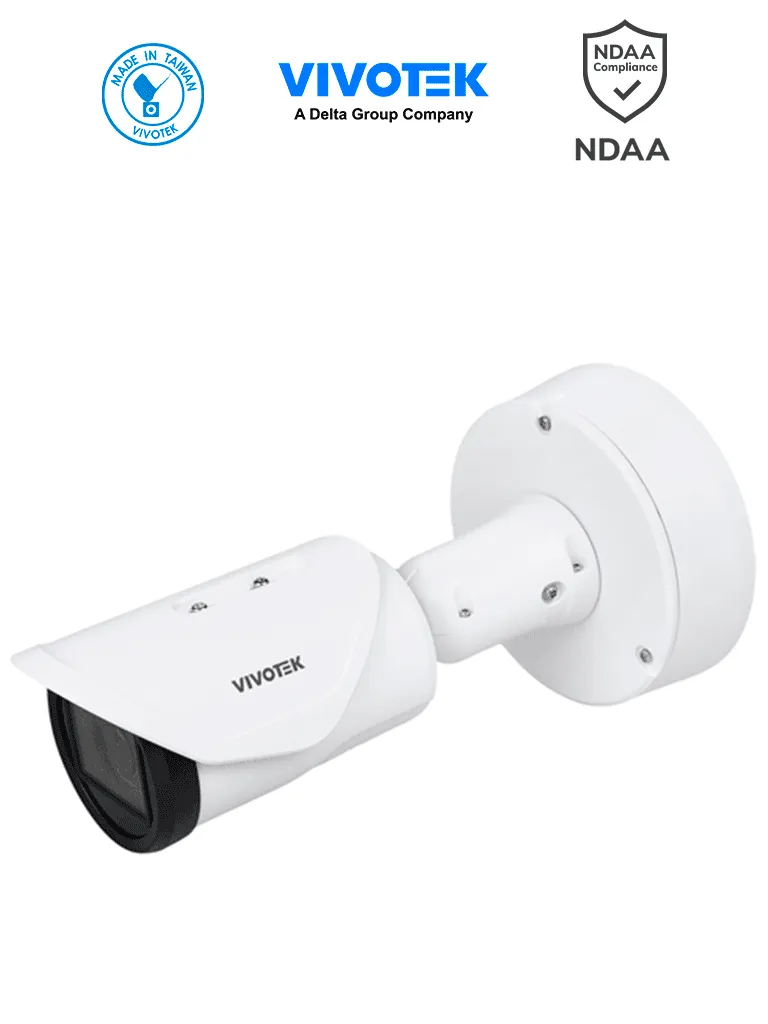 VIVOTEK IB9387-EHTV-V3 - Cámara IP bullet exterior 5 MP, Lente varifocal 2.7-13.5mm, IR II 50mts, Real Sight Engine IA, IA Deep Search, IA Smart VCA, Protección IP67, IK10, NEMA 4X, Ciberseguridad Trend Micro, DI/DO, ONVIF, NDAA