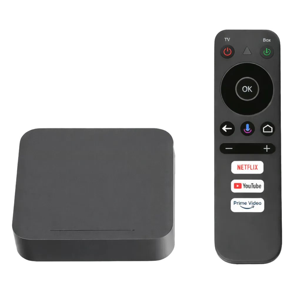 STB 4K Android con Google TV / Alto Rendimiento / Conexión Wi-Fi y por Cable / Control Remoto Bluetooth / Salida HDMI / APP Hik Connect Pre-instalada / Software de Gestion para ISPs/ Para modo desarrollador leer la nota en la descripcion