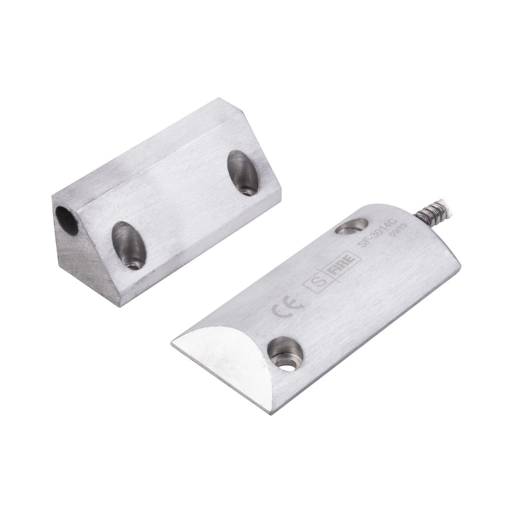 [SF-3014-C] Contacto Magnético para Piso, Salida Dual NC/NA, GAP 65mm, Cubierta de Aluminio con 55cm de Cable Blindado