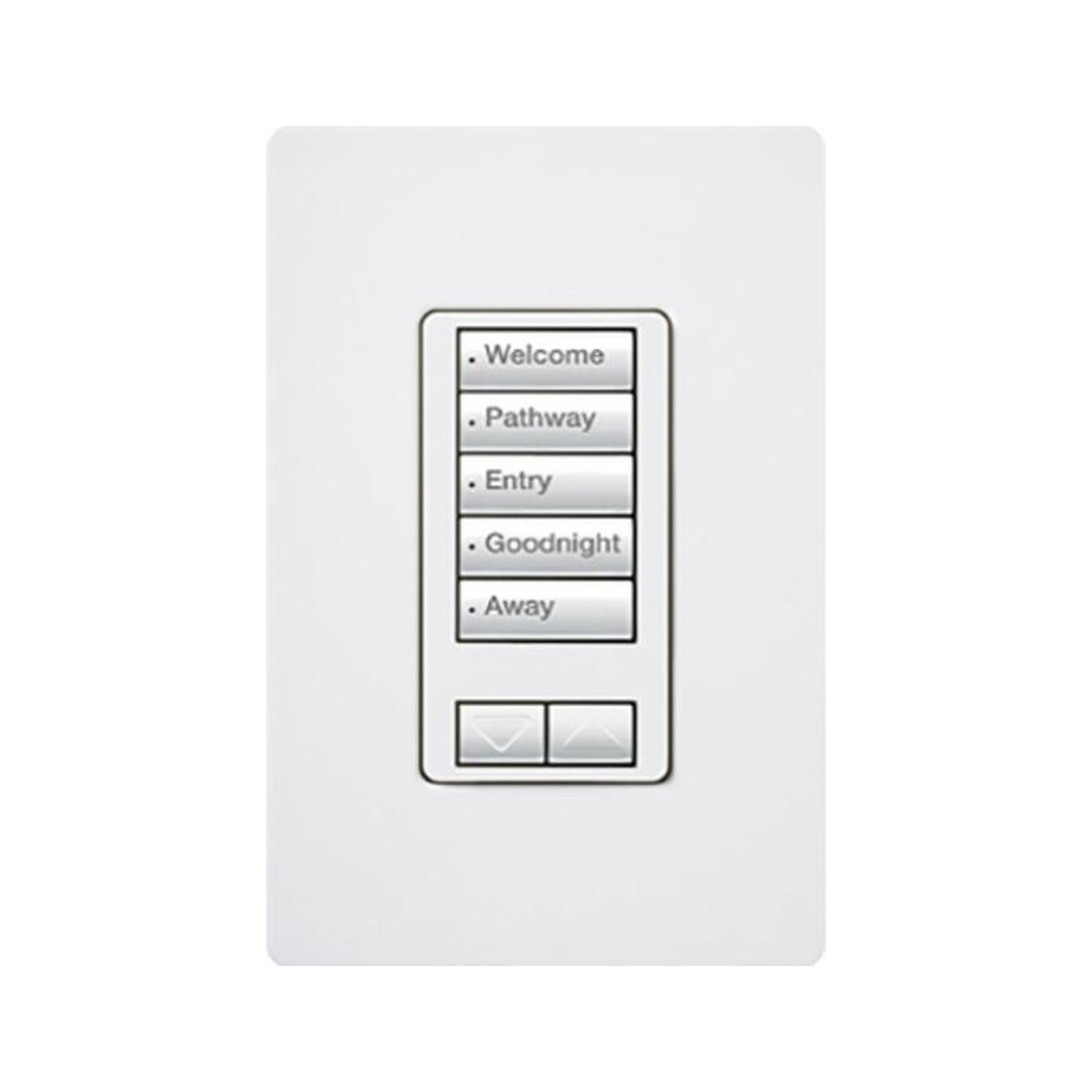 [RRDW5BRLWH] (RadioRA2) Teclado seetouch 5 botones, 2 botones subir/bajar, programe escenas diferentes en cada botón.