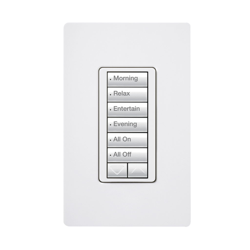 (RadioRA2) Teclado seetouch 6 botones, 2 botones subir/bajar, programe escenas diferentes en cada botón.