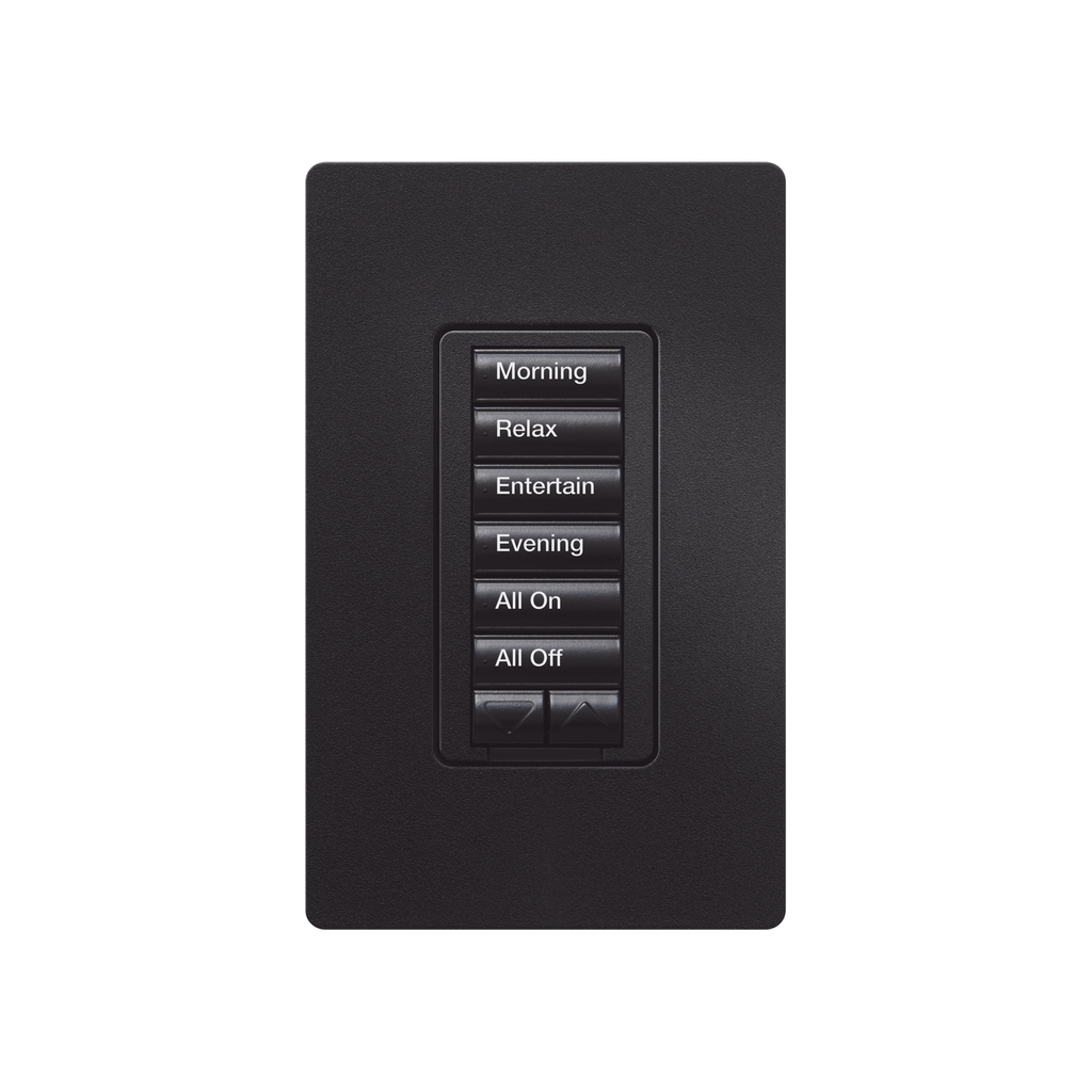 Teclado seetouch 6 botones, 2 botones subir/bajar, programe escenas diferentes en cada botón, color negro.