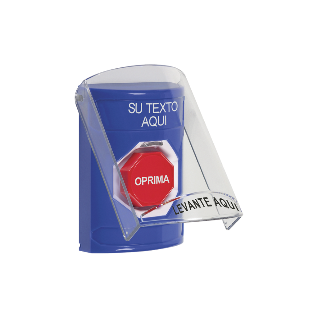 [SS2-422-ZA-ES] Botón con Texto Personalizado, Tapa Protectora de Policarbonato Súper Resistente, Restablecimiento con llave