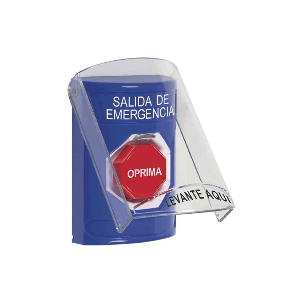 Botón de Salida de Emergencia, Texto en Español, Tapa Protectora de Policarbonato Súper Resistente, Restablecimiento con Llave