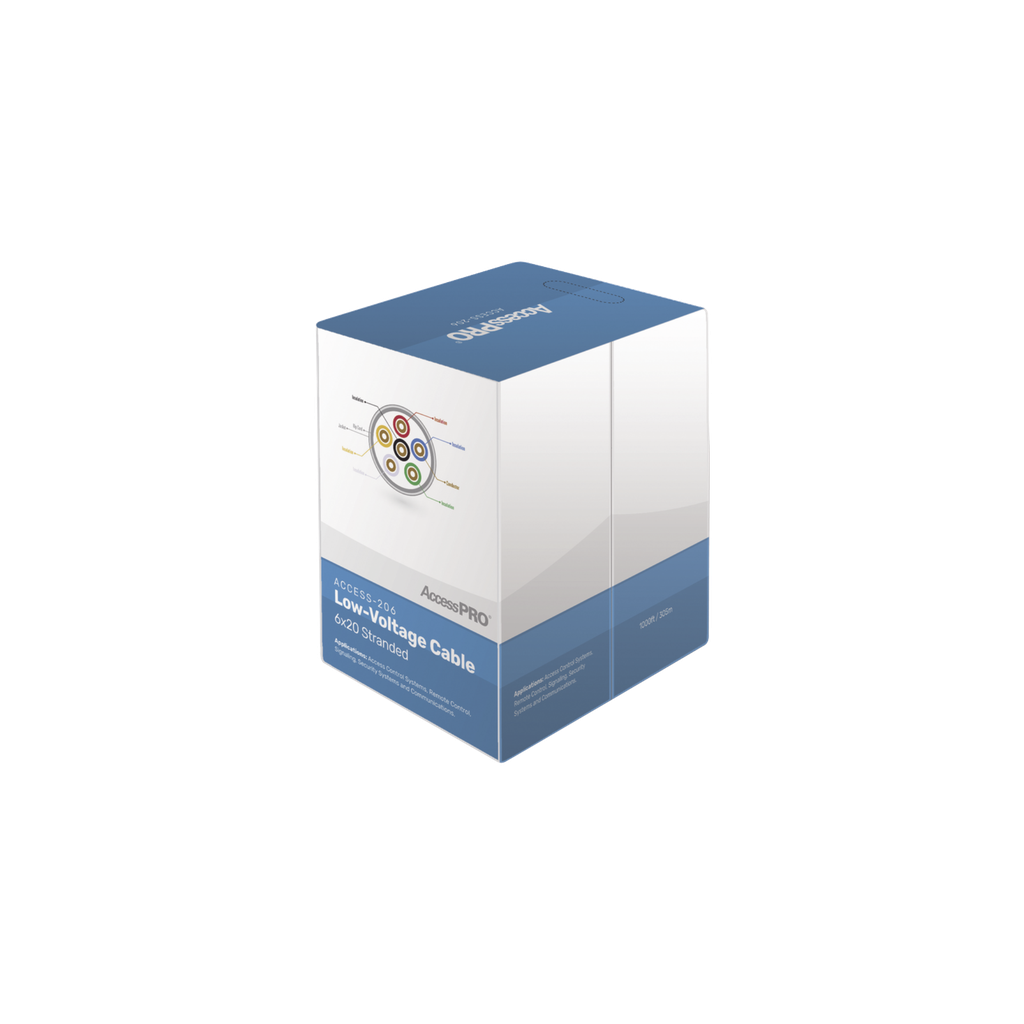 [ACCESS-206] Bobina de 305 metros con 6 conductores de cobre trenzado calibre 20, aislamiento individual de FRPVC de alta calidad, cubierta exterior de PVC con protección anti-flama CM. Para aplicaciones de control de acceso
