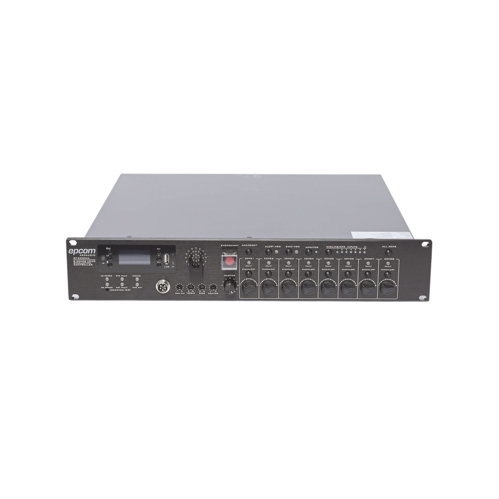 [SF-6200MA] Controlador de Evacuación Por Voz | 500 W | 8 Zonas independientes | 4 entradas de audio y 2 entradas de micrófono