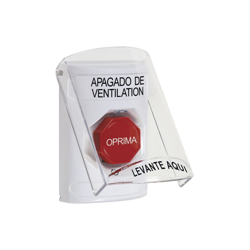 [SS2-329-HV-ES] Botón de Apagado de Ventilación, Texto en Español, Tapa Protectora de Policarbonato Súper Resistente, Girar para restablecer