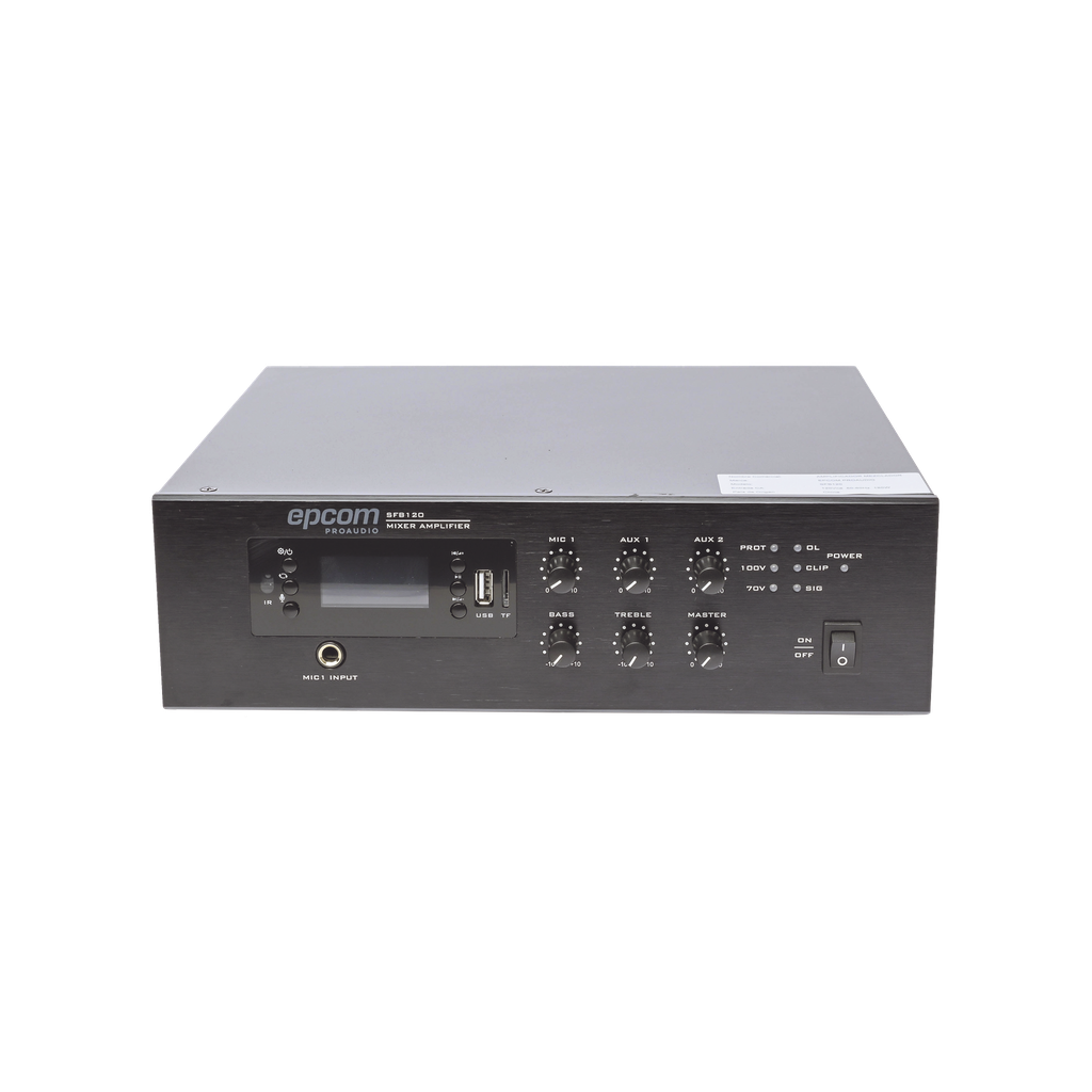 [SF-B120] Mini Amplificador de Audio Mezclador | 120W RMS | Sistema 70/100V | MP3 | Tuner | Bluetooth | Musica ambiental y Voceo