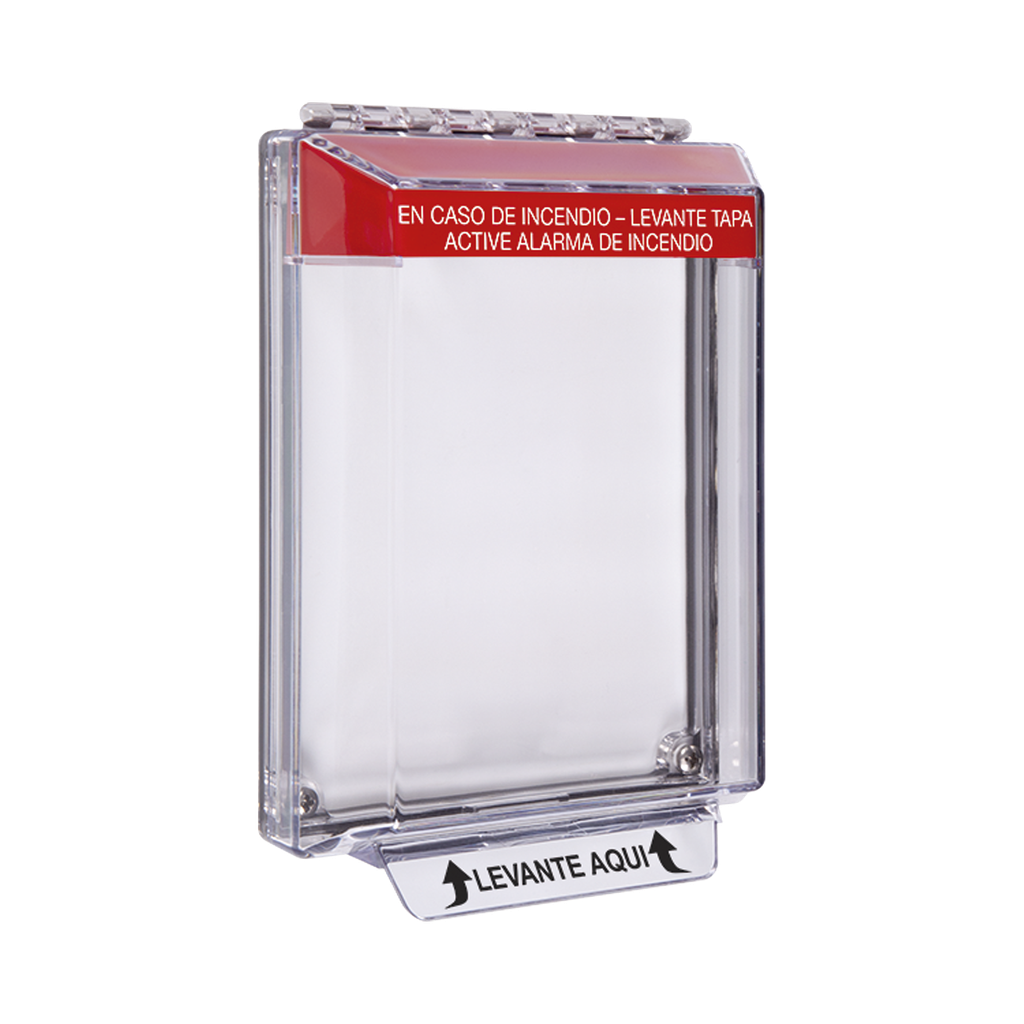 [STI-14020FR-ES] Cubierta Universal Transparente, de Bajo Perfil, Texto de Incendio en Español, Notificación Audible y Visible