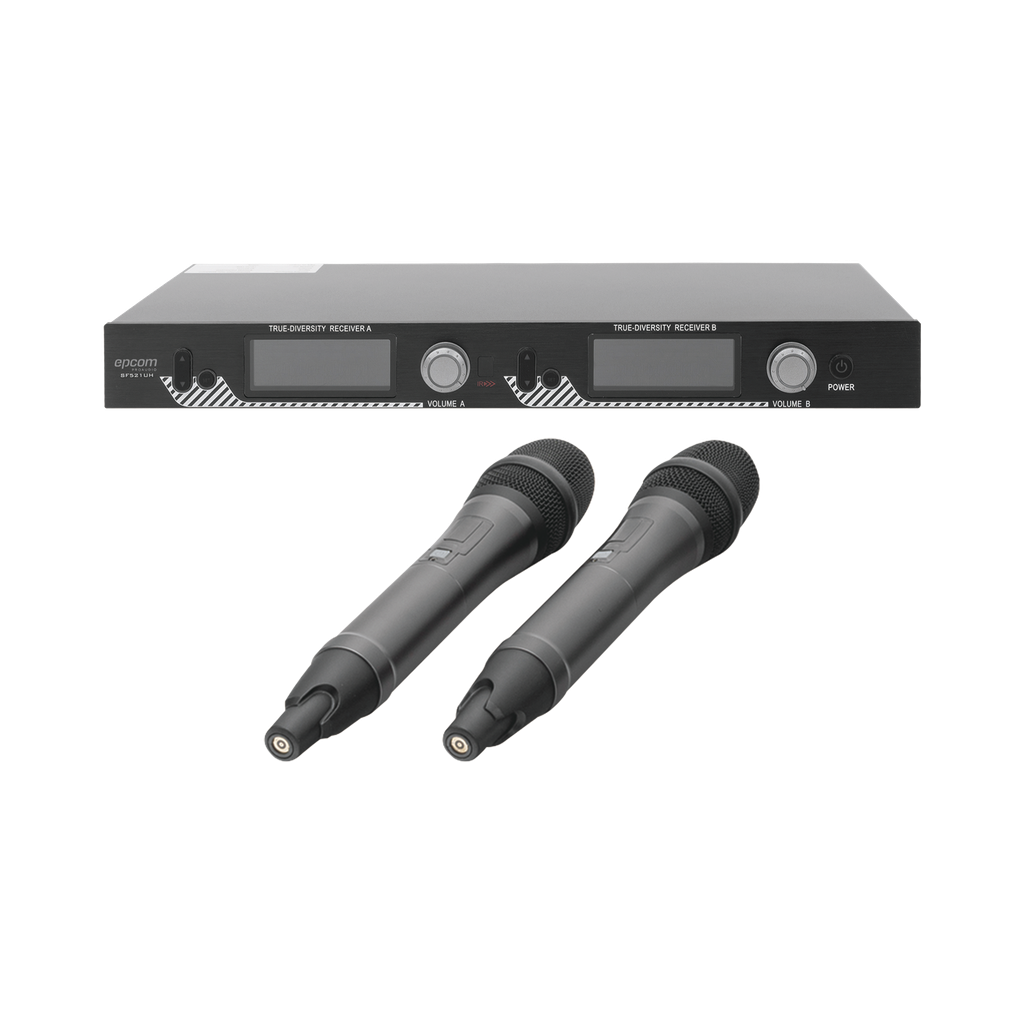 [SF-521UH] SF-521UH Kit de Microfonía inalámbrico | 2 Micrófonos de mano | Receptor UHF | Pantalla LCD | 200 Canales | Gran cobertura
