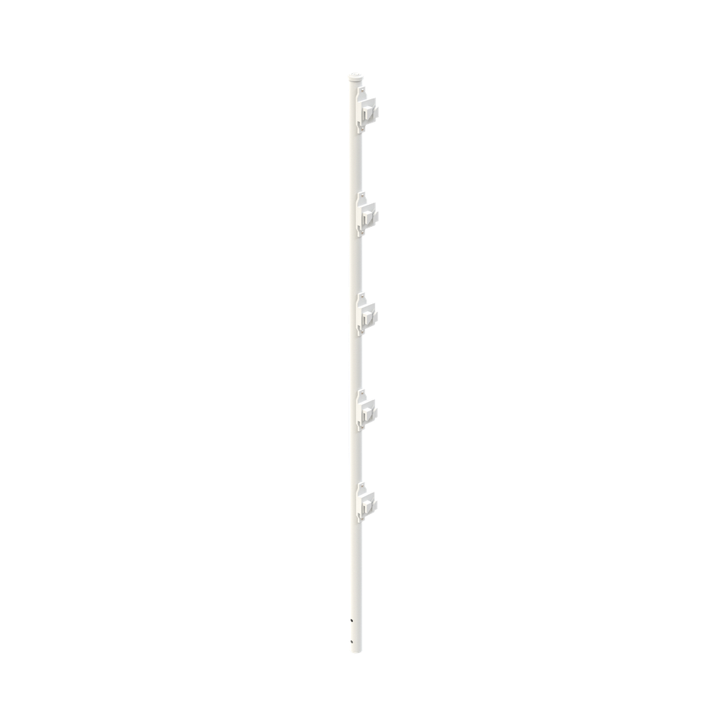 Poste con 5 Aisladores de PASO  para Cerca Electrificada. Tubo Galvanizado de 1.2m, cal. 18 de 1 Diam. + Pintura Blanca Aplicación en Polvo.