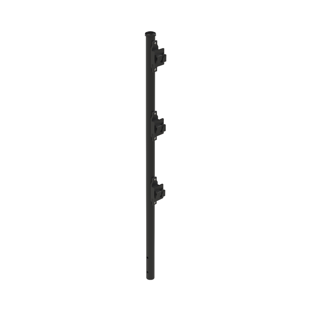 Poste de Paso Negro de 0.75m para Cerca Electrificada. Tubo Galvanizado cal. 18 de 1Diam. con Tapón y 3 Aisladores Instalados.