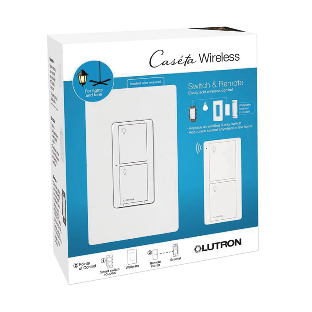 [PPKG1WSWH] (Caseta Wireless) Kit, Apagador, base para empotrar en pared el control remoto PICO, tapa, ideal para el control de iluminación,.