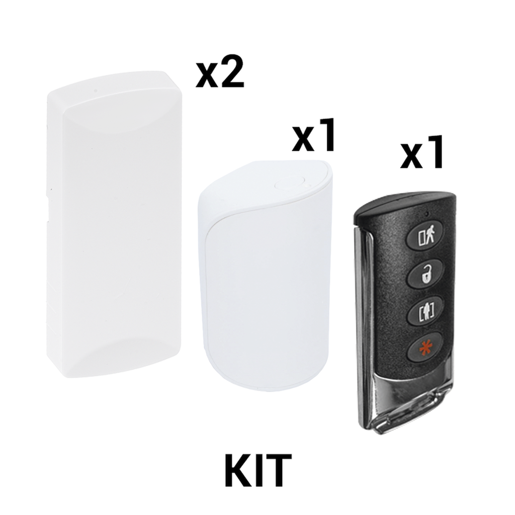 [KIT-RF-SFIRE-2] KIT Básico Sensores Inalámbricos - Incluye 2 Contactos Magnéticos, 1 PIR y 1 Llavero - Compatibles con Honeywell y PRO4GEN2