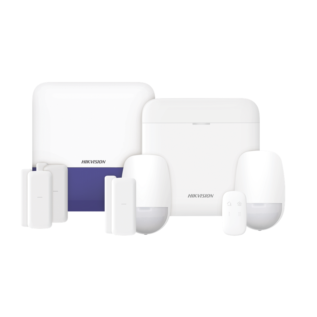 DS-PWA48-KSV2 (AX PRO) KIT de Alarma AX PRO con GSM (3G/4G) / Incluye: 1 Hub con bateria de respaldo / 2 Sensores PIR / 3 Contactos Magnéticos mini / 1 Control Remoto / 1 Sirena Inalambrica Exterior  / WiFi / Compatible con Hik-Connect P2P