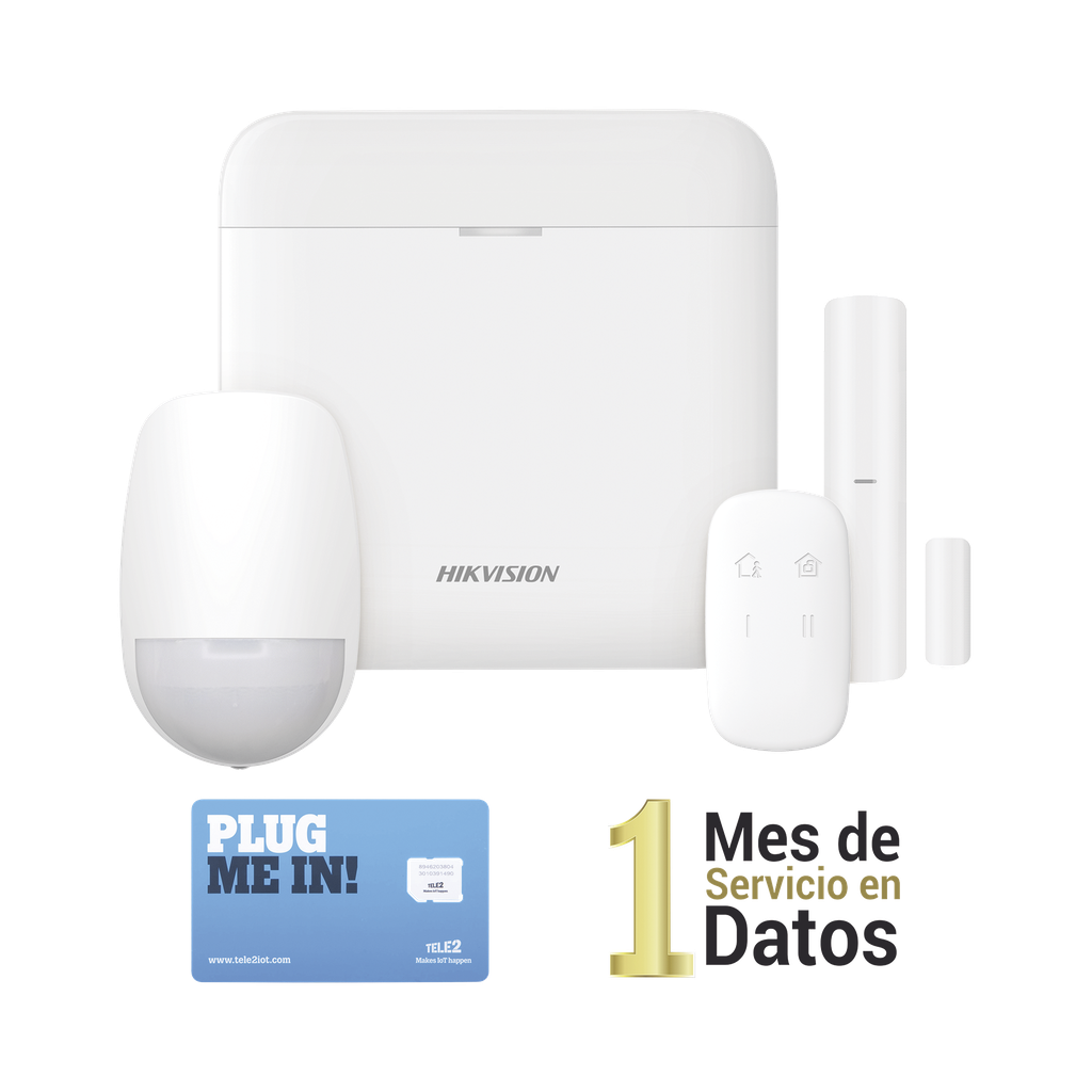 [DS-PWA48-KSD] (AX PRO) KIT de Alarma AX PRO con GSM (3G/4G) / Incluye: 1 Hub con bateria de respaldo / 1 Sensor PIR / 1 Contacto Magnético / 1 Control Remoto /1 MICROSIM30M2M incluye 1 mes de servicio/ Wi-Fi / Compatible con Hik-Connect P2P