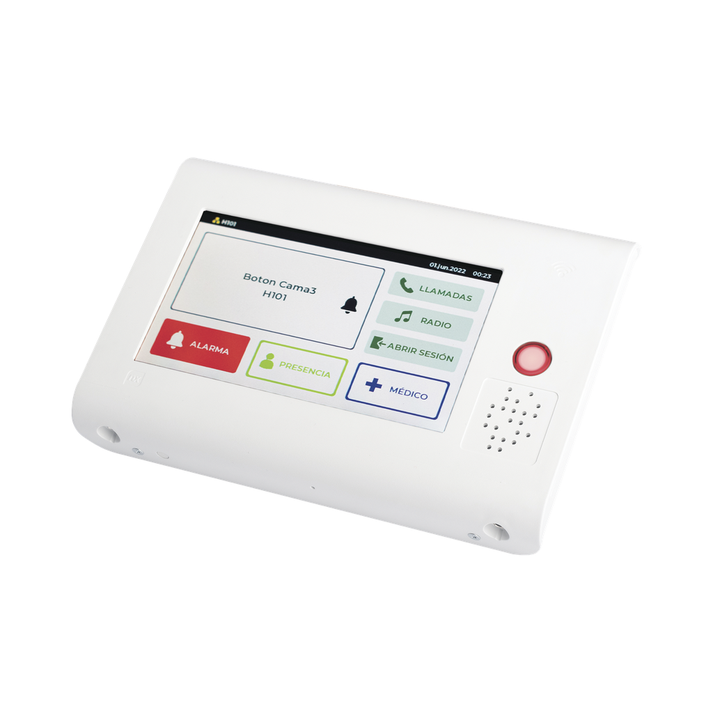 [NX1021] Terminal de Habitación IP para Hospitales / Lector RFID 125 KHz / Audio Bidireccional / SIP / PoE / Pantalla Táctil 7 / Compatible con NX1071 y NX1075