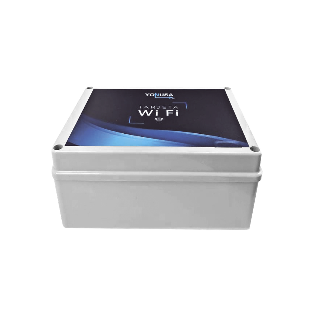 [TARJET-WIFI-LITE] Modulo WIFI LITE con gabinete para uso en Energizadores YONUSA / Aplicación sin costo / Botón de Pánico/ 1 Salida Propósito General