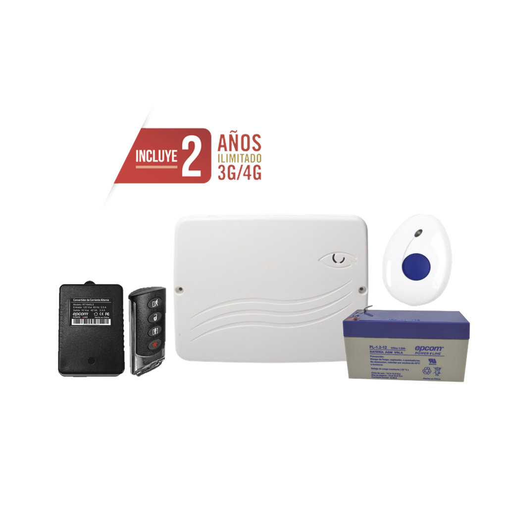 Kit de Panel de Alarma Híbrido 4G LTE con botón de Pánico y Detección de Caídas Inalámbrico, Incluye SIM con 2 años de Datos y APP Gratis