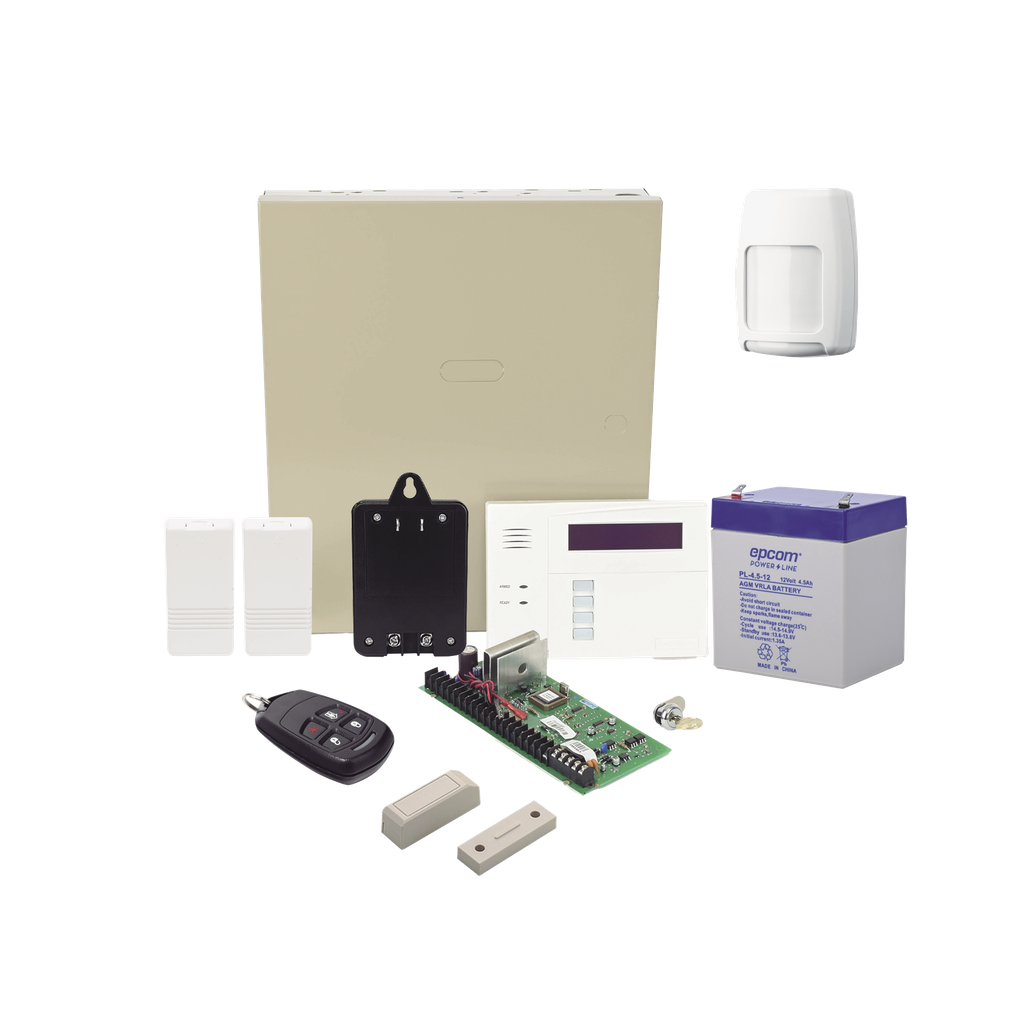 Kit Inalámbrico de panel VISTA48 con Teclado Alfanumérico 6160RF, Receptor para sensores Inalámbricos, Batería, Transformador, 2 Contactos Magnéticos 5816 con imán, 1 Sensor de Movimiento 5800PIR y un Control Remo