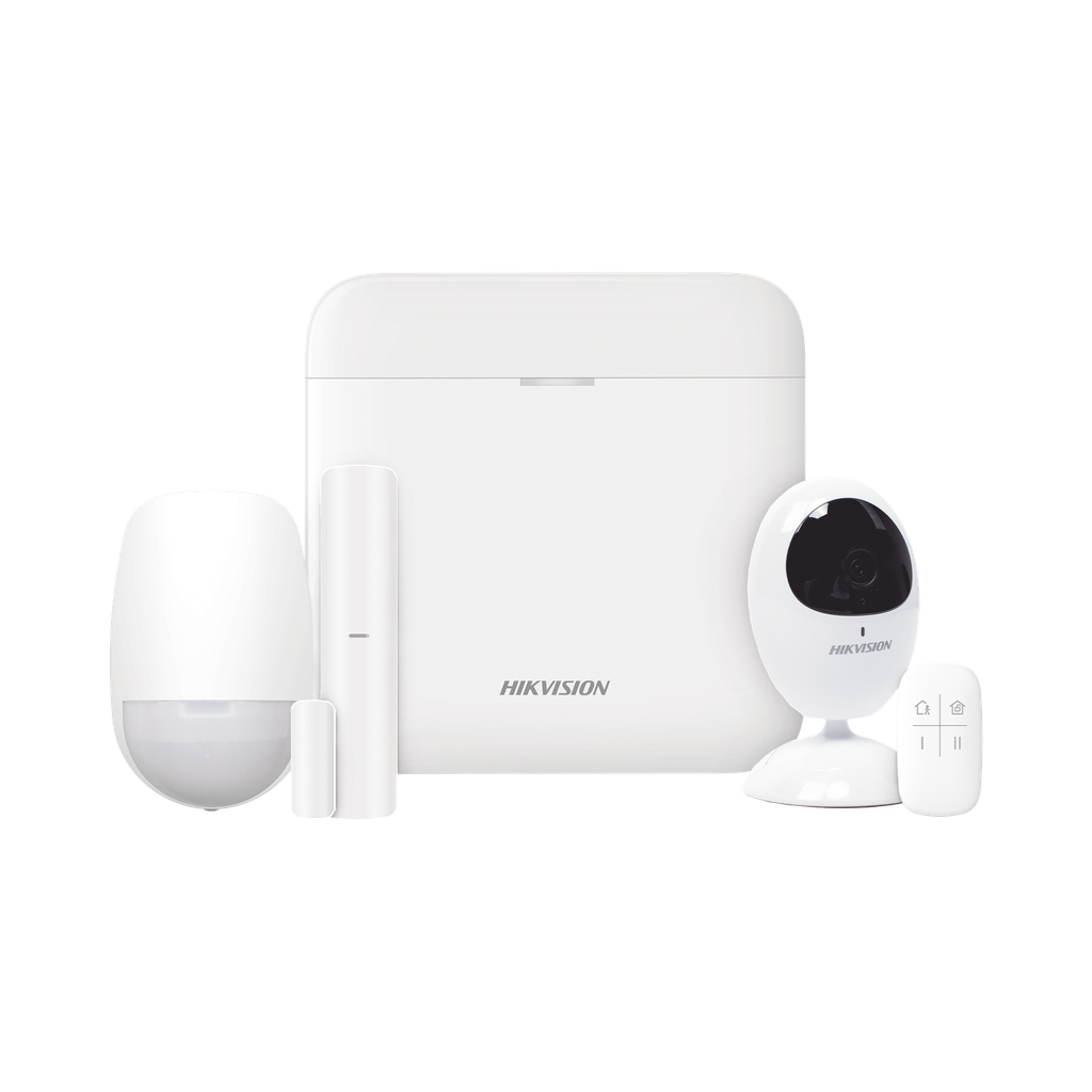 [DS-PWA48-KS/CAM] (AX PRO) KIT de Alarma AX PRO con GSM (3G/4G) / Incluye: 1 Hub con bateria de respaldo / 1 Sensor PIR / 1 Contacto Magnético / 1 Control Remoto / 1 Cámara IP / Wi-Fi / Compatible con Hik-Connect P2P / DS-2CV2U21FD-IW