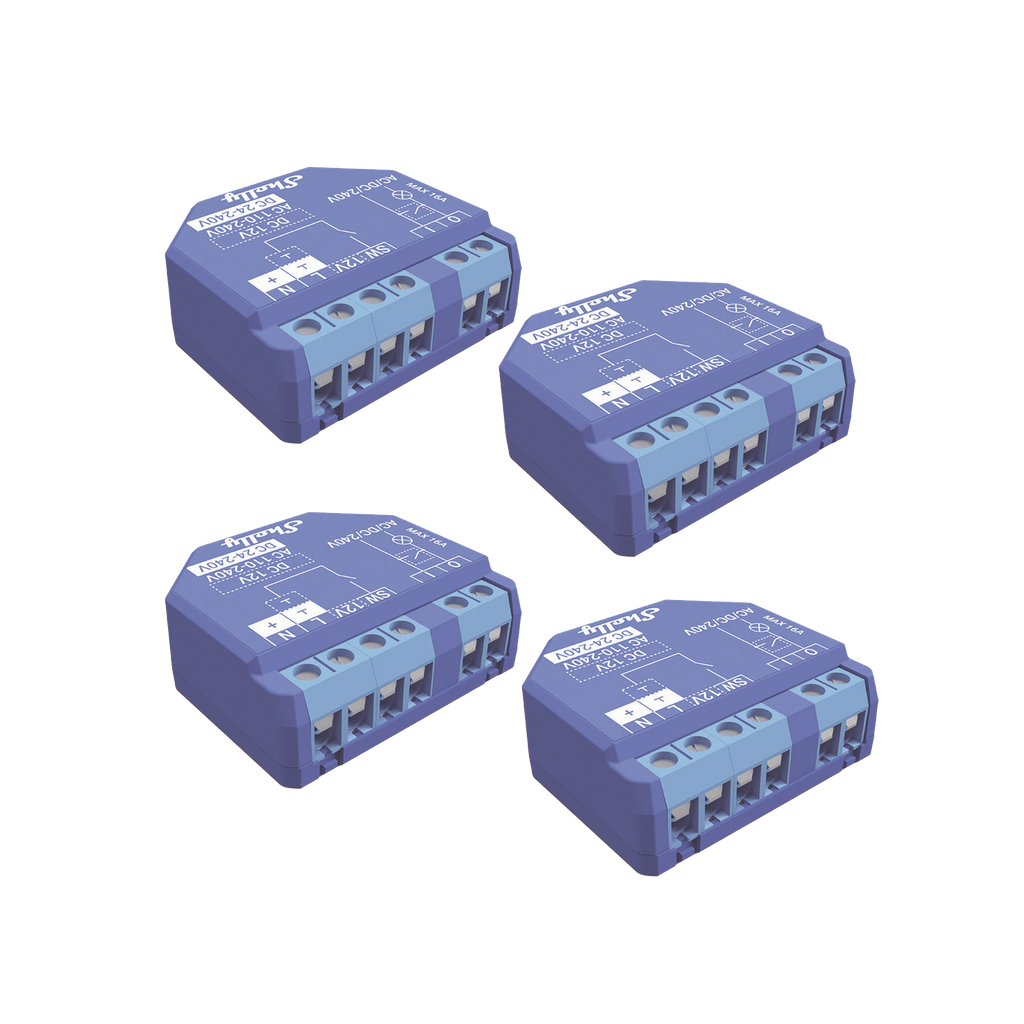 [SHELLYPLUS1K4] Kit de 4 / Relevador inalámbrico inteligente 16A, 110-230 V, compatible con asistente de voz Alexa, Google Home