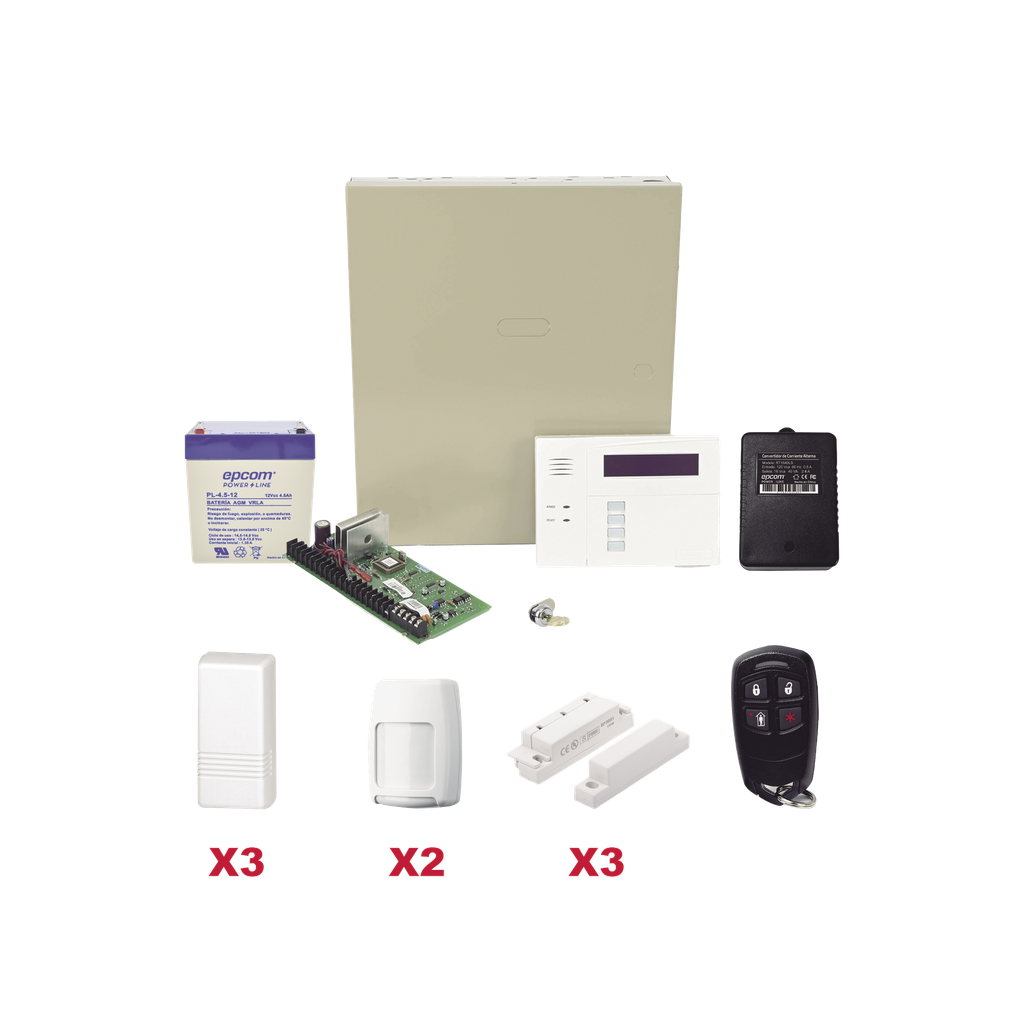 Kit inalámbrico / Panel VISTA48LA con teclado 6160RF receptor inalámbrico / 3 contactos 5816 / 2 PIR 5800PIR / 1 Llavero inalambrico Bateria y Transformador
