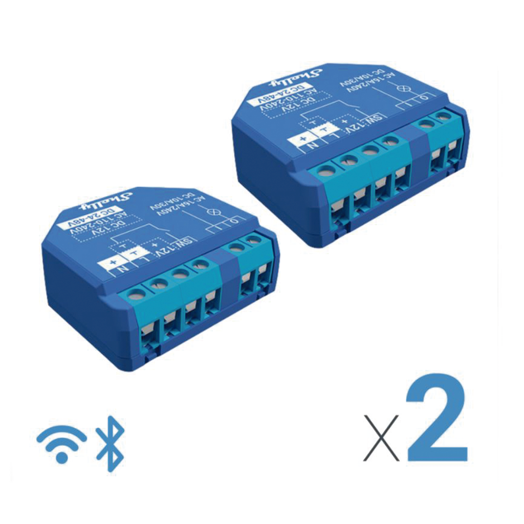 [SHELLYPLUS1X2] Relevador inalámbrico (par 2 piezas en la caja) inteligente 16A, 110-230 V, compatible con asistente de voz Alexa, Google Home