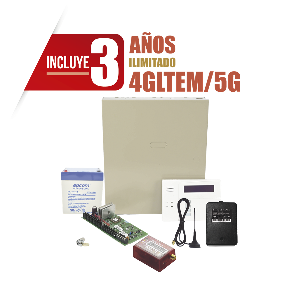 (3 Años 4GLTEM/5G ILIMITADO INCLUIDO)  Kit Vista48LA con comunicador 4GLTEM/5G MN01, Teclado, Gabinete, Batería y Transformador
