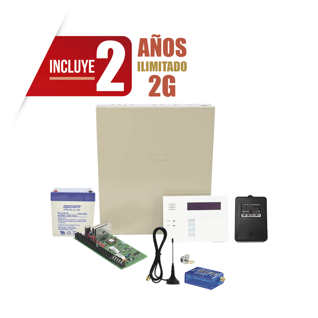 (2 Años datos ILIMITADO INCLUIDO)  Kit Vista48LA con comunicador MINI012G, Teclado, Gabinete, Bateria y Transformador