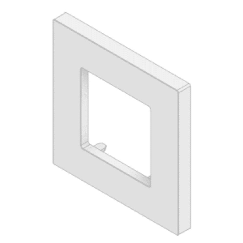 Embellecedor para Caja Europea / Dimensiones 84x84x8 mm Externas / ABS Antimicrobiano / Blanco con Efecto de Contraste / Colocación Fácil y Rápida