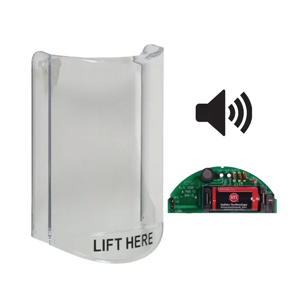 [STI-6517A] Cubierta Protectora De Policarbonato, Súper Resistente, Con Sonido, Texto En Ingles, Para Botones Multiusos Serie Stopper® Station De STI