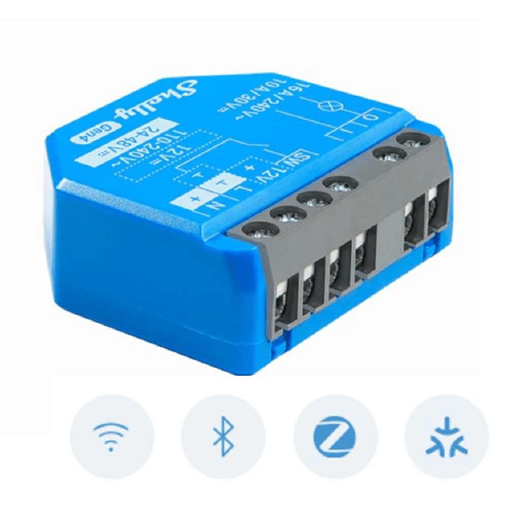 [SHELLY1GEN4] Relevador inalámbrico inteligente 16A, 110-240 V / 1 salida de contacto seco / compatible con asistente de voz Alexa, Google Home / Wifi 2.4