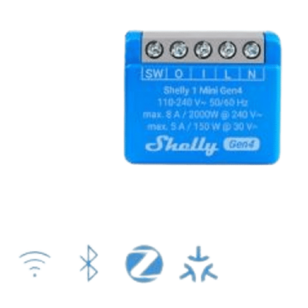 [SHELLY1MINIGEN4] Mini Interruptor inteligente con Wi-Fi 2.4 / contacto seco /1 canal 8A, 110 - 240V / compatible con asistentes de voz