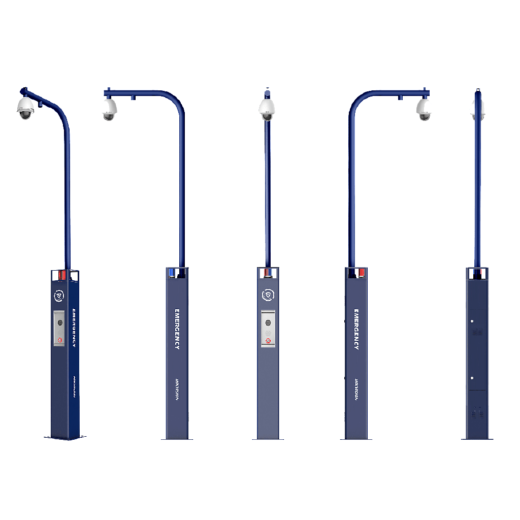 Estación de Alarma de Pánico con Videollamada / Cámara IP 4 Mergapixel / Audio Bidireccional / Altavoz 30 W / Sirena (Azul y Rojo) / RS-485 / Micro SD / Montaje en Suelo / Montaje para PTZ (No Incluye PTZ)