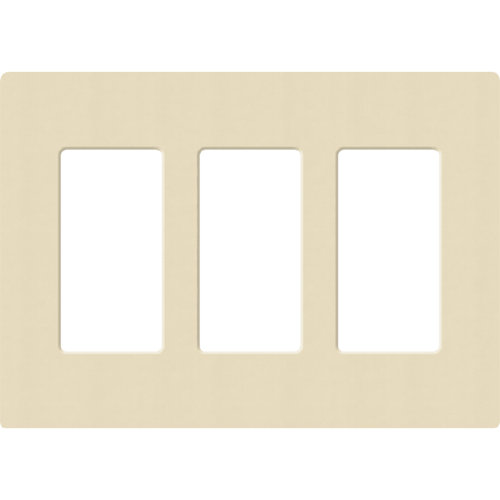 Placa de pared 3 espacios, para atenuador (dimmer), apagador ó control remoto inalámbrico LUTRON.