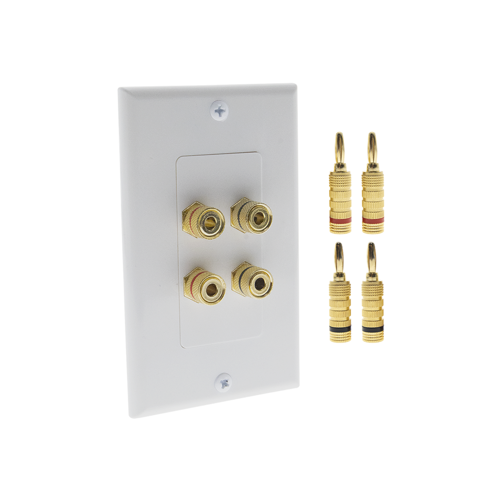 [EPWP2SKIT] EPWP2SKIT KIT 1 Placa de Pared + 2 Pares Conectores Banana (Rojo+Negro) | Postes de Unión Tipo Banana | Conexión para 2 Altavoces | Fácil Instalación | Conectores Chapados en Oro