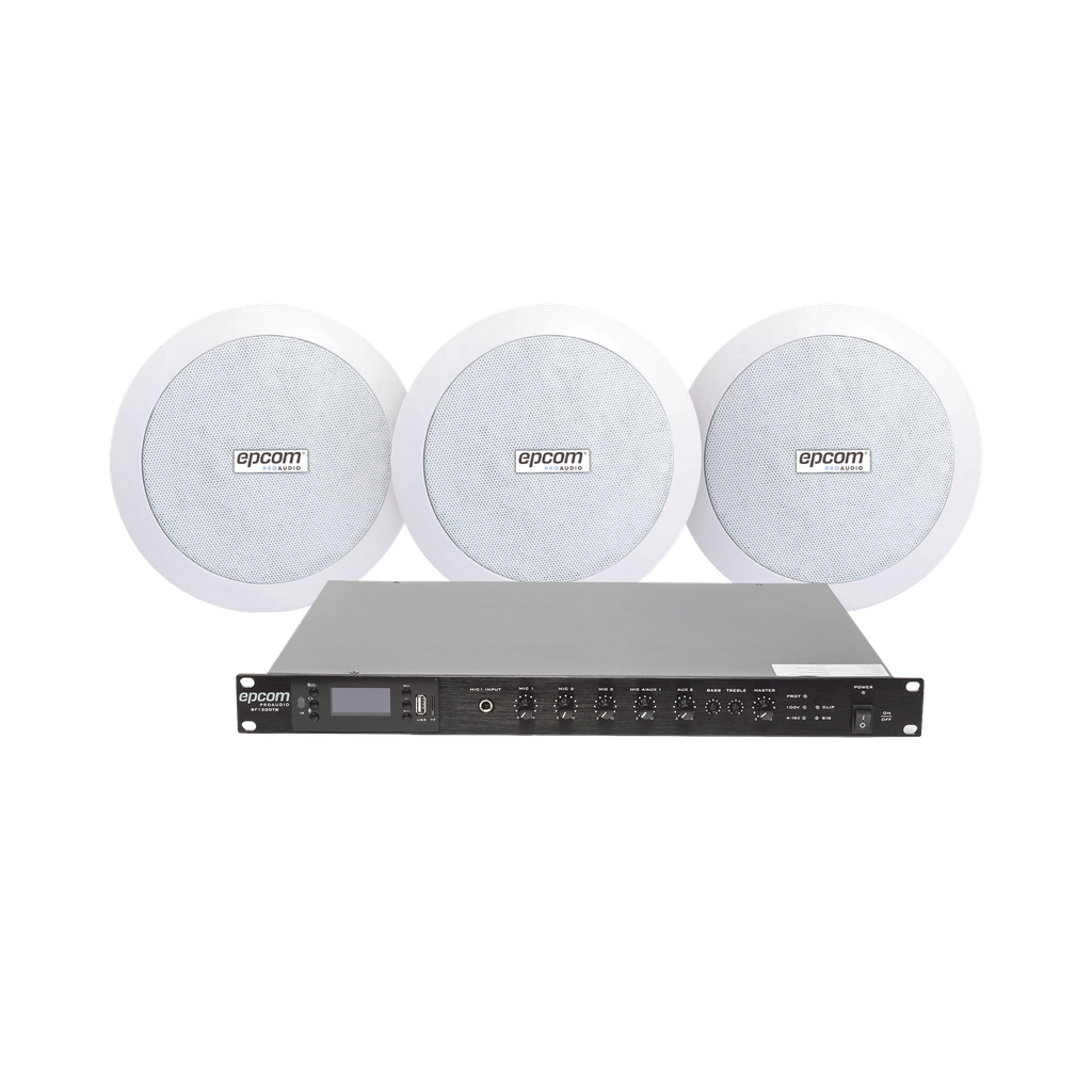 SF120DTB/3CS KIT de Amplificador de 120W para Rack SF120DTB | 3 Altavoces de Plafón de 5.5in SF-206P | 3.75 - 30W | Sistema 70/100V