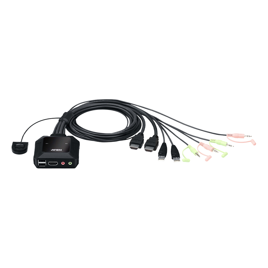 [CS22H] CS22H Conmutador KVM con cable HDMI 4K USB de 2 puertos con selector de puerto remoto |  4096x2160 @ 60Hz (4K DCI) | HDCP 2.2 |  Jack 3.5mm (Audio/Micrófono) | Conecta y controla 2 equipos con un solo monitor, teclado y mouse