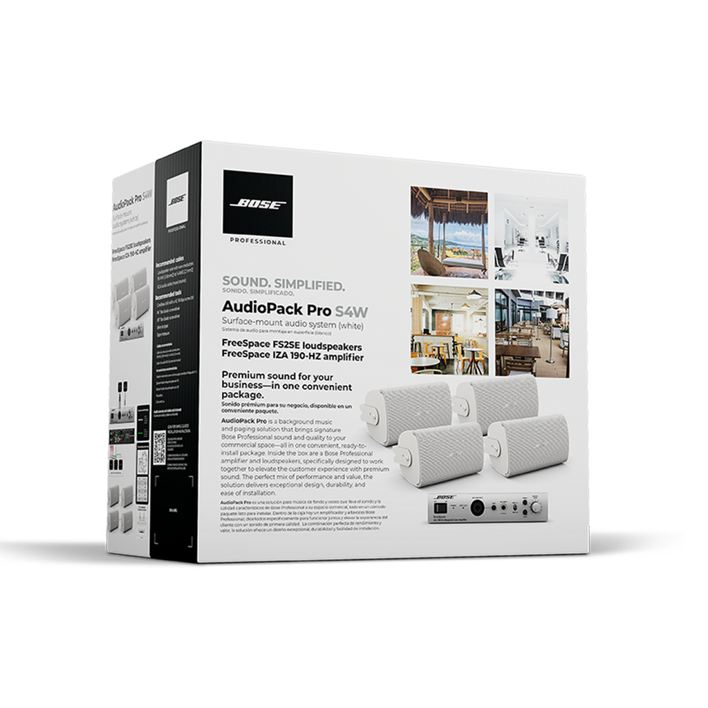 AUDIO-PACK-PRO-S4W Kit All-in-One para audio Comercial | Incluye Amplificador y 4 Altavoces de Pared Freespace