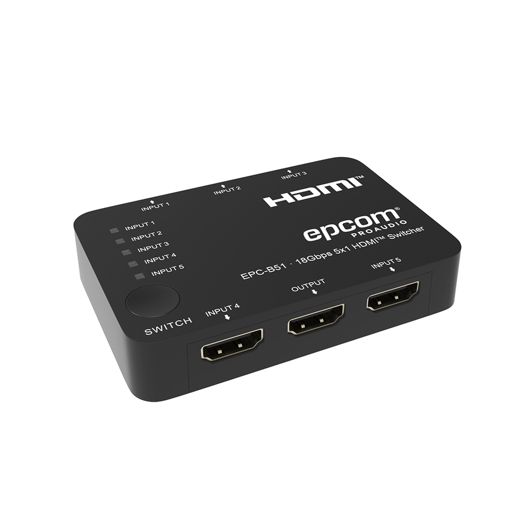 [EPC-B51] Switch HDMI 5x1 | 18Gbps | 4K@60Hz | YCbCr 4:4:4 | HDR, Dolby Vision y HLG | Soporte 3D | Conmutación Automática y Manual | Diseño Compacto