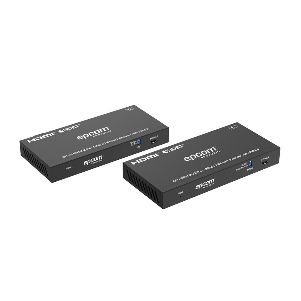[EPC-EHB150U2] Kit Extensor HDMI con KVM |  4K@60Hz 4:4:4 | 150m en 1080 | 120m en 4K | HDBaseT | USB 2.0 | IR Bidireccional | POC | EDID