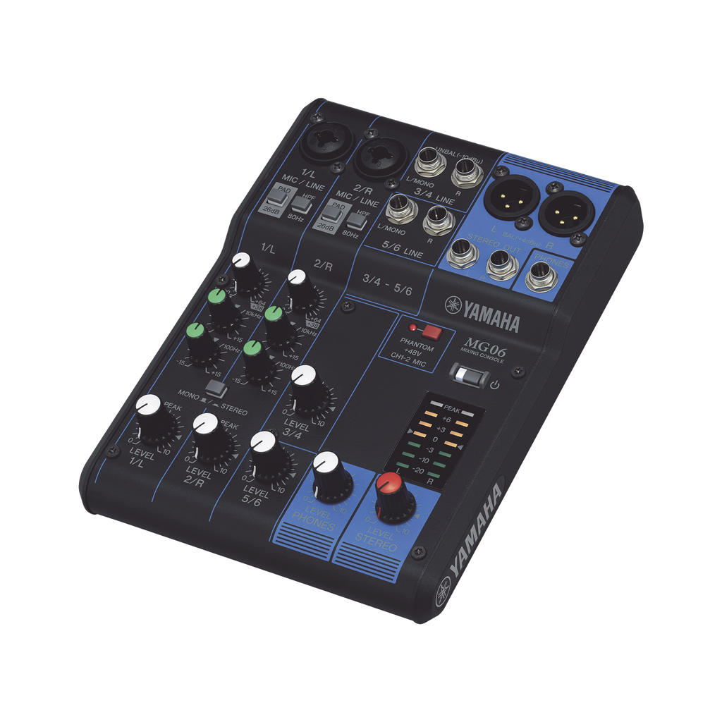[MG06] Mezcladora de Audio | 6 Canales | 2 entradas de micro/6 de línea (2 mono + 2 estéreo) | Alimentación Phantom