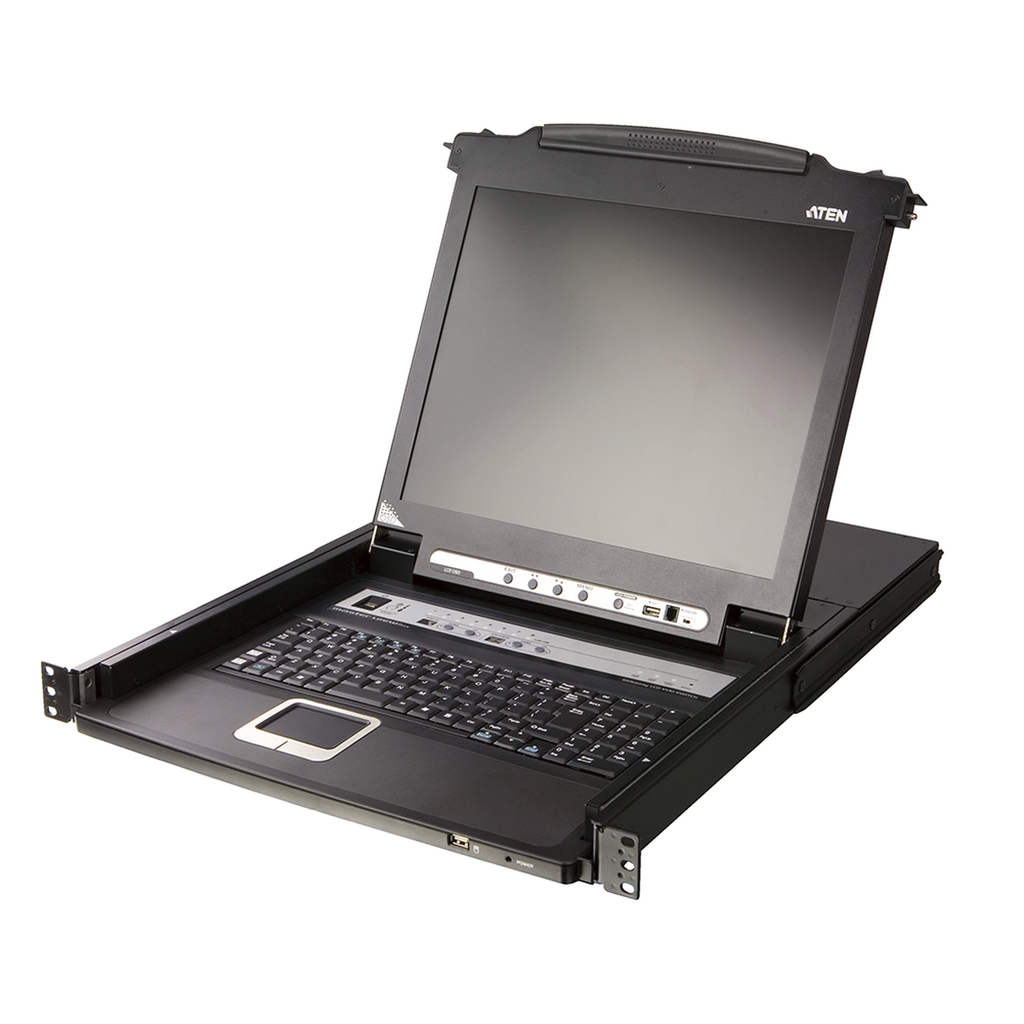 Consola LCD single rail con switch KVM integrado | VGA PS/2-USB de 8 puertos | Conexión Daisy Chain | Módulo LCD 19 TFT-LCD