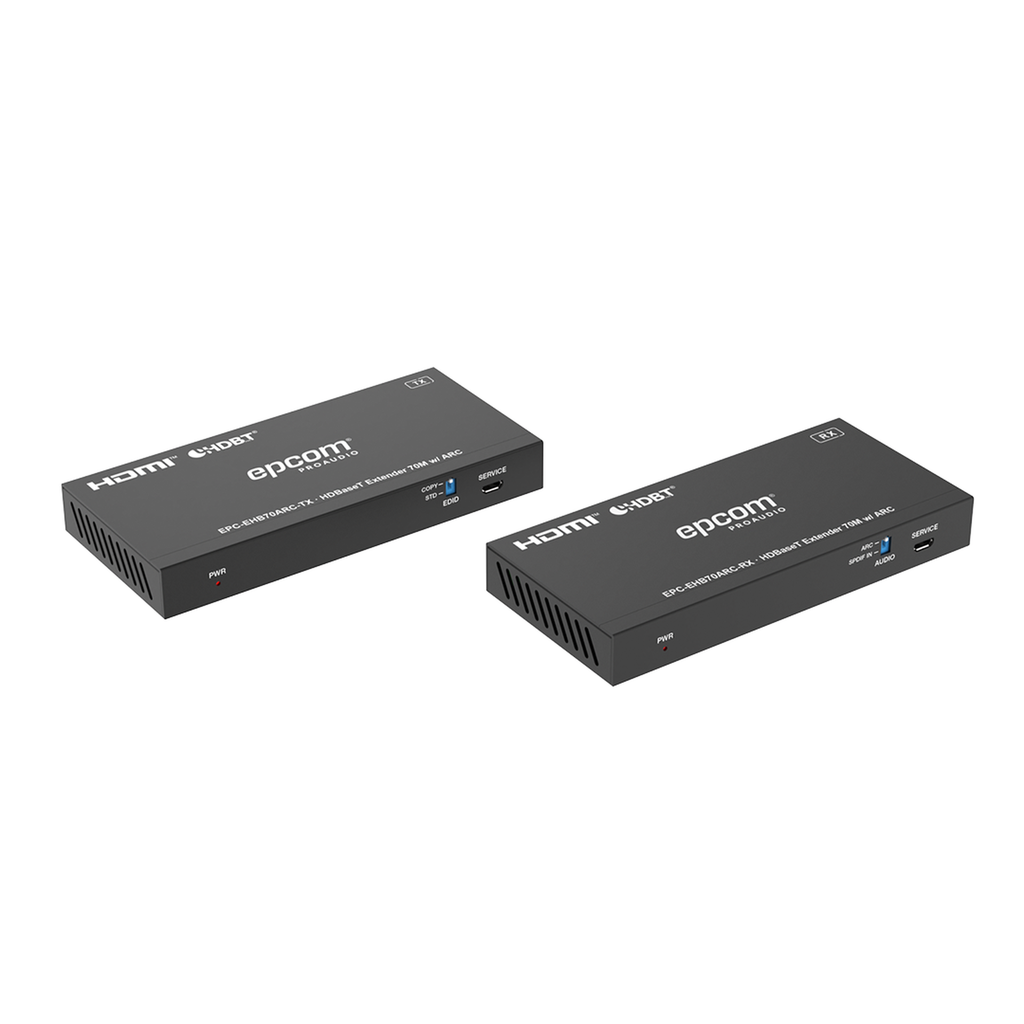 [EPC-EHB70ARC] EPC-EHB70ARC Kit Extensor HDMI | HDBaseT | 70m en 4K@60Hz | Cat5e/6 | Gestión Avanzada EDID | Soporta ARC | Control IR Bidireccional | RS232 | PoC